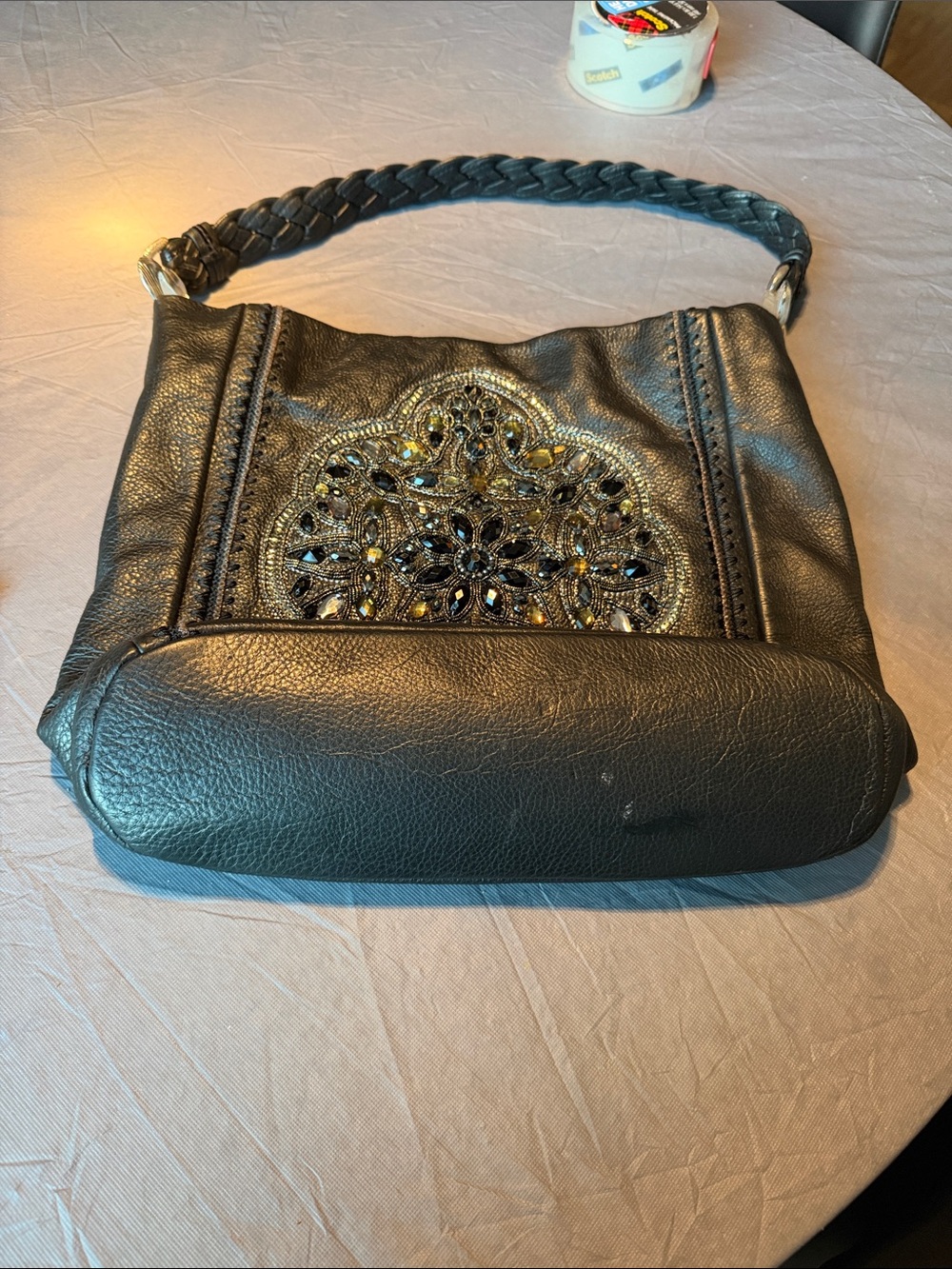 Brighton Black Leather Shoulder Bag with Jeweled Mandala - Picture 3 of 7